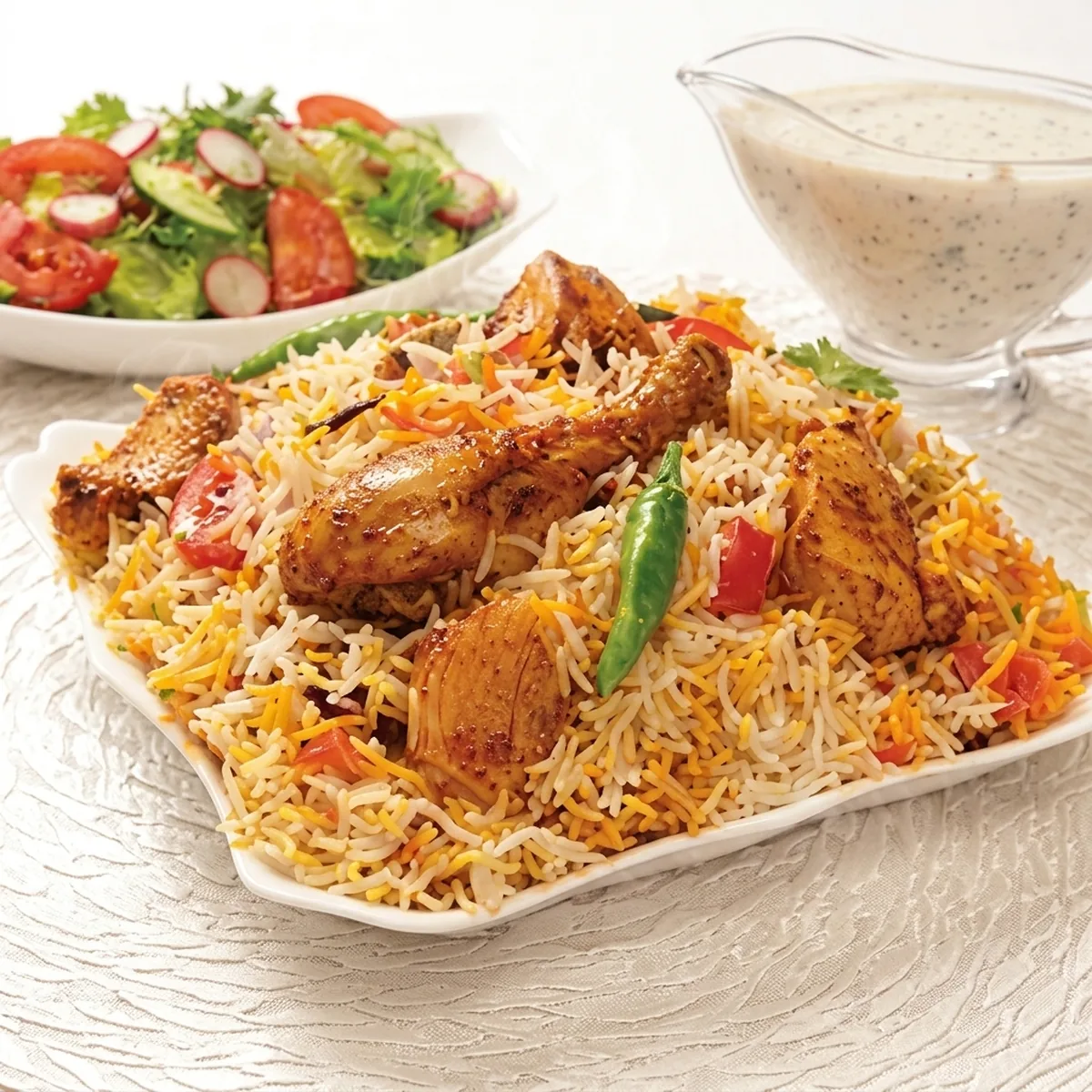 Chicken Biryani – aromatic basmati rice and chicken at Green Chili Crowfoot, Calgary